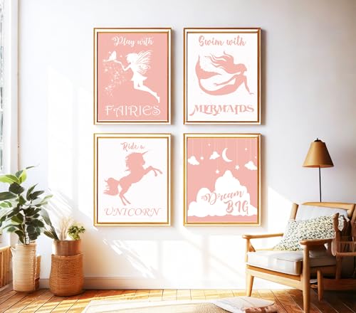 Play With Fairies Ride A Unicorn Swim With Mermaids Dream Big Quotes for Girl's Bedroom Empowerment, Nursery Wonder, Playroom Adventure, Birthday Party Pink Room Accent, Young Dreamer Surprises, Birthday Magic Gifts - 8x10 Unframed Glossy Print Set - styl