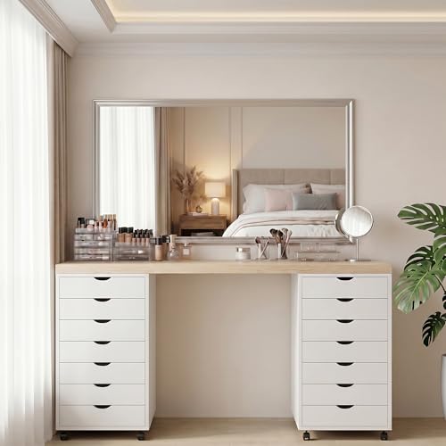 7 Drawer File Cabinet, Under Desk Storage Organization with Wheels, Mobile Filing Chest for Small Desk Printer Stand for Home Office, White - color: White, size: 15.75"D x 18.74"W x 34.25"H