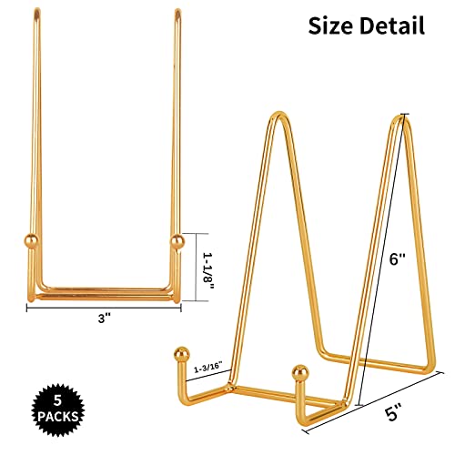 IBosins 5 Pack 6 Inch Plate Holder Display Stands, Metal Gold Frame Stand for Picture, Book, Photo Easel, Creation, Collectibles - color: Gold, size: 6 Inch
