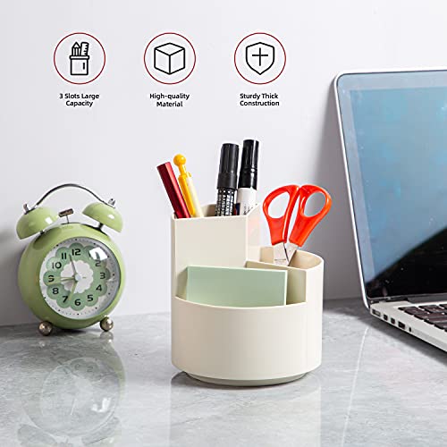 Desk Pencil Pen Holder, 3 Slots 360-Degree Spinning Organizers, Desktop Storage Stationery Supplies, Cute Cup Pot for Office, School, Art Supply, Kids - White - color: White