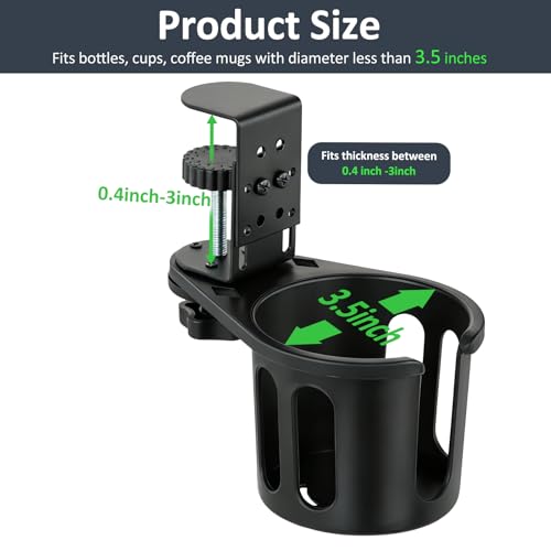 MYITYARD Desk Cup Holder Clamp, Clip On Table Cup Holder, Rotatable Water Bottle Stand Drink Coffee Mug Storage, Office Accessories for Home and School - color: Black-1