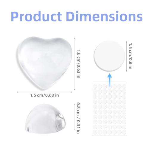 70pcs Keyboard Bubbles for Long Nails, Raised Glass Heart Shaped Keyboard Stickers Cute Key Covers Accessories Supplies for External & Desktop Keyboards Calculator