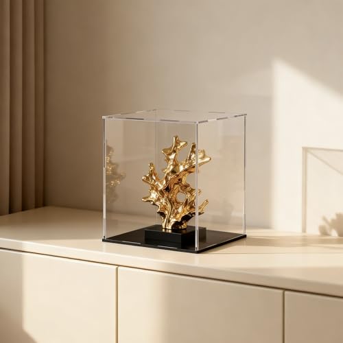 Acrylic Display Case, Clear Collectible Display Box with Matte Black Base, Dustproof Acrylic Showcase, Easy Self Assembly Storage Cases for Art Figurine, Trophy and Action Figures, 8 x 8 x 12 inch - size: 8 x 8 x 12 inch