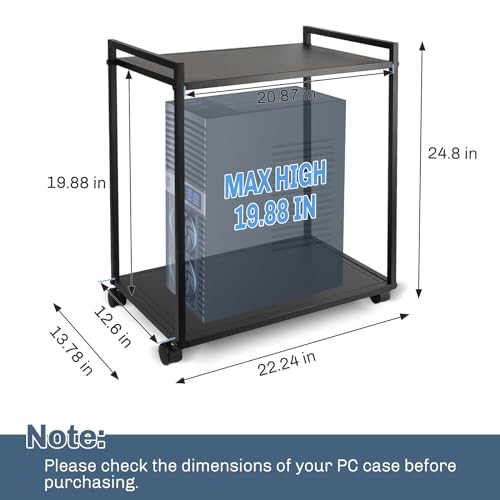 Liitrton Computer Tower Stand, 2-Tier PC Stand with Lockable Wheels CPU Holder Under Desk for Office Home (L)