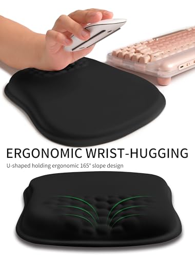 Hokafenle Ergonomic Wrist-hugging Mouse Pad Wrist Support, U-shaped Holding Wrist Rest Mousepad for Carpal Tunnel Pain Relief with Cushioned Memory Foam Slope Massage Bulge (Classic 10.2x8.3 in,Black) - color: Black