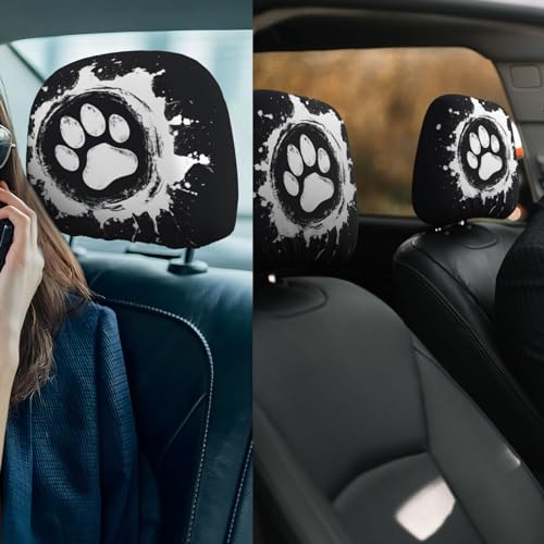 Dujiea 2 Pack Dog Paw Car Headrest Covers, Universal Soft Car Seat Head Rest Cover Protector, Vehicle Accessories Fabric Headrest Cover for Cars Vans Trucks - color: Dog Paw