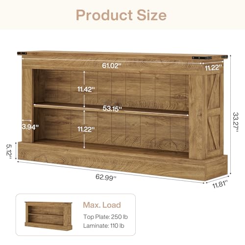 Tribesigns 63-Inch Long Console Table for Entryway, Narrow Long Entry Table with Shelves for Living Room, Farmhouse Sofa Console Behind Couch, for Foyer, Hallway, Brown - color: Brown