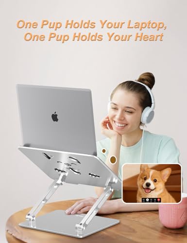 Aoviho Laptop Stand for Desk-Adjustable, Foldable, Portable, Ergonomic Aluminum Notebook Riser with Unique Puppy Shaped Vent, Desk Gift for 10"-17.3" Devices Mac, Dell, HP, Lenovo, Samsung, Silver - color: Silver