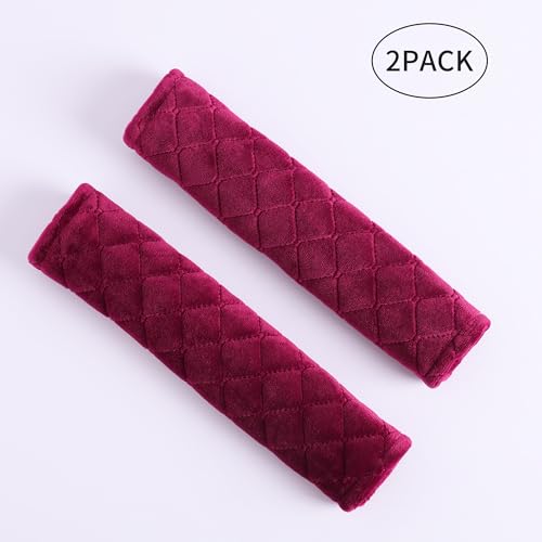 Amooca Soft Auto Seat Belt Cover Seatbelt Shoulder Pad Cushions 2 PCS for a More Comfortable Driving Universal Fit for All Cars and Backpack Wine Red - color: Wine Red