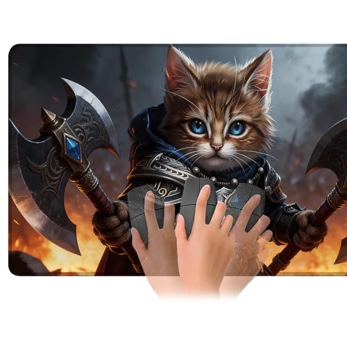 Playmat for MTG Samurai Cat Magic Play Mat 24x14 Inch Card Game Mat for Magic The Gathering TCG PTCG Playmat with Free Storage Bags Non-Slip Backing and Stitched Edge - color: Samurai Cat No With Zones