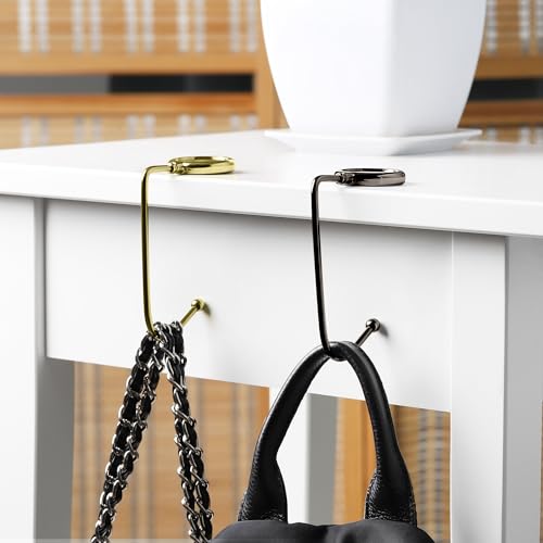 kwmobile Purse Hook for Table - Set of 2 Purse Holder - Handbag Hanger - Portable Bag Holder - Bag Hooks for Desk - Table Hook Gold/Black - color: gold / black