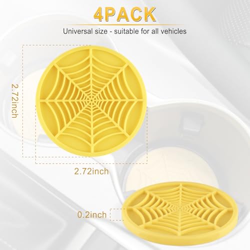 Alpmosn 4PCS Spider Web Car Cup Holders, Halloween Non-Slip Silicone Insert Coasters, Automotive Cupholder Goth Accessories for Men & Women (Yellow) - color: Yellow