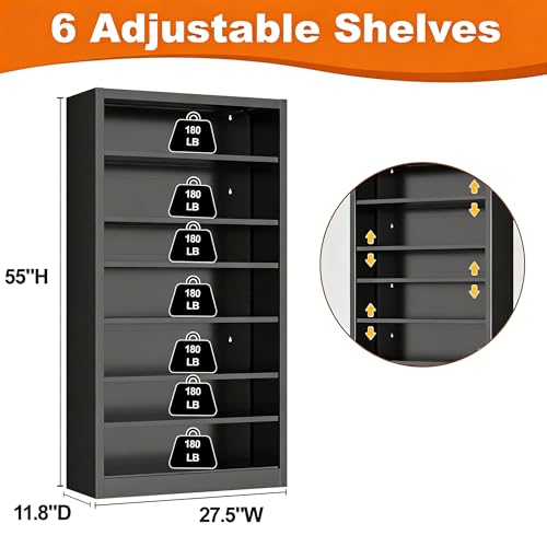 Metal DVD Storage Shelves, 7-Tier CD Storage Rack with Adjustable Shelves, DVD Organizer Shelf, Media Cabinet for CD Holder, Movies, Blu rays, Games for Living Room & Home Office (Black) - color: Black-7 Tier