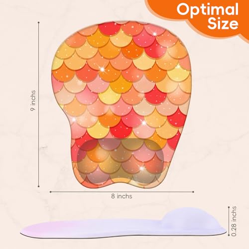 Mouse Pad with Wrist Rest Ergonomic Mouse Pad with Comfortable M-Shape Pain Relief Wrist Support Non-Slip PU Base Mousepad for Laptop, Office & Home (Orange Mermiad) - color: Orange Mermiad