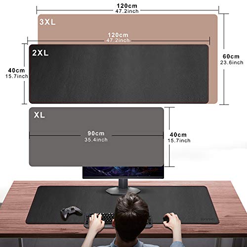 ZORESYN XL Large Desk Pad (47.2" x 15.8") - PU Leather Office Desk Mat for Keyboard and Mouse - Waterproof Surface with Nonslip Base - Black Extended Mouse Pad for Home & Office - color: Black, size: 47.2L x 15.8W inches