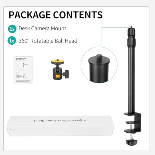 Camera Desk Mount Table Stand with Ball Head, Adjustable Light Stand with 1/4" Screw & C Clamp for DSLR Camera, Ring Light, Live Streaming, Photo Video Shooting - size: TL253H9