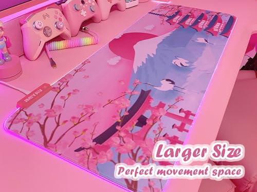 JMIYAV Pink Sakura RGB Gaming Mouse Pad 31.5x12 Inch PC XL Large Extended Glowing Led Light Up Desk Pad Non-Slip Rubber Base Computer Mouse Pad Cute Mousepad Mat - color: P-cherry Blossom