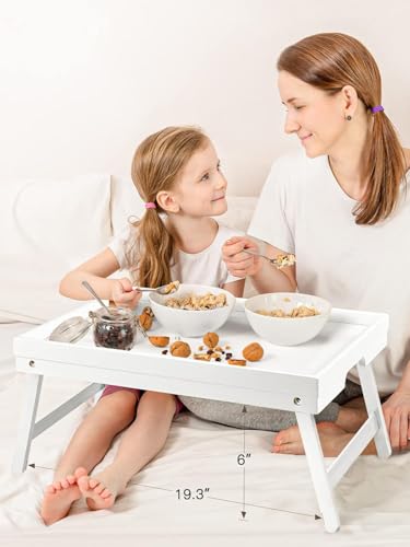 Bamboo Bed Tray for Breakfast, Snack Table with Folding Legs for Eating, Sofa, Couch, Working by Pipishell (White) - color: White, size: 16.3" x 11.8" x 6"