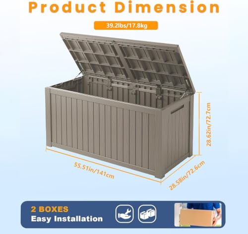 Outdoor Storage Box Waterproof, 200 Gallon Lockable Resin Large Deck Box, Patio Storage Bin for Pool Accessories Cushion Furniture, Garden Tools, UV-Resistant Outside Delivery, Grey - color: Grey, size: 200 Gallon