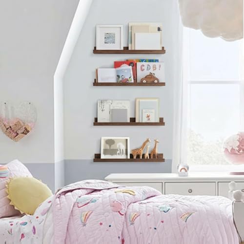 Forbena 24 Inch Floating Shelves for Wall Set of 4, 24 Inch Wooden Floating Shelves with Lip (Walnut) - color: Walnut, size: 24 Inch