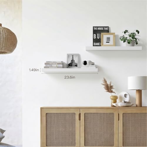 White Floating Shelves for Wall, 23.6'' Wall Mounted Shelves for Bathroom,Bedroom,Living Room,Kitchen&Office,Set of 2 - color: White, size: 23.6"