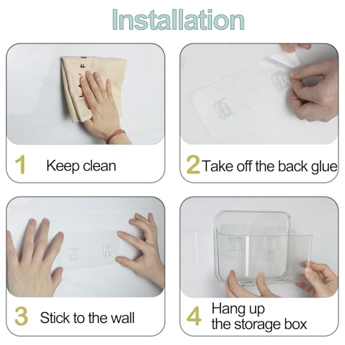 Wall Mounted Storage Organizer Bins Organizing Shelf Basket Clear Plastic Makeup Organizer Adhesive Hanging Bin Fridge Organizer for Bathroom,Kitchen,Cabinet,Pantry,Countertops (L(7×3.9×5.5")) - size: 7 × 3.9 × 5.5"