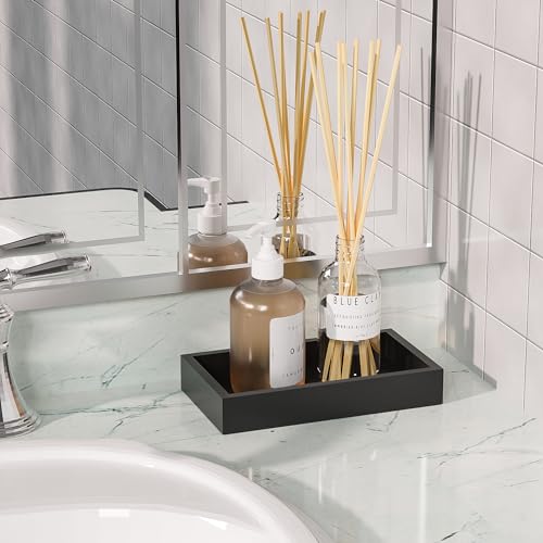 ZHWS Small Bathroom Vanity Tray for Countertop Makeup Perfume Decor Candle Jewelry, Small Kitchen Tray for Soap Dispenser Spice Sponge Holder Black Toilet Tray 7.9”L x 4.4”W x 1.14”H - color: Black, size: 7.9" x 4.4" x 1.1"