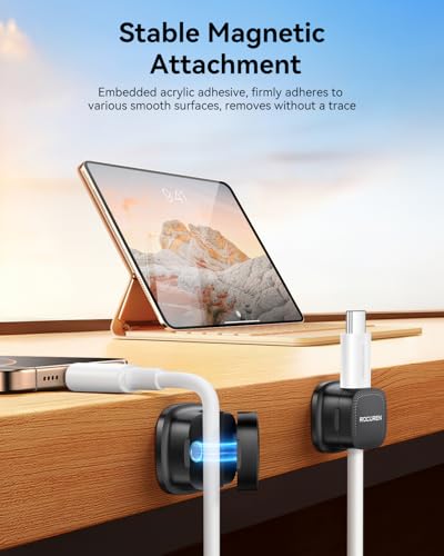 8 Pack Magnetic Cable Clips, Rocoren Under Desk Cord Holder Cable Management-1s Lock, Adhesive Cord Cable Clip Wire Holder Keeper Organizer for Phone Car Home Office Desk Wall Desktop Nightstand - color: 8-Black