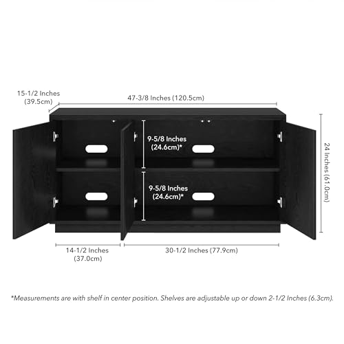 Henn&Hart Fluted TV Stand for TVs up to 55" with 3 Swing Out Ribbed Doors and Adjustable Shelves for Living Room, Family Room, or Office, Natural Black - color: Natural Black, size: 48" TV Stand
