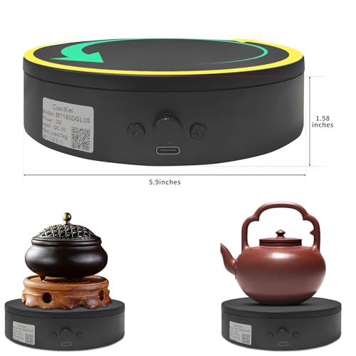 Rotating Display Stand with USB Power Cable,360 Degree Motorized Turntable 5.9" 11lbs Load, Spinning Display Stand for Jewelry, Turner Glitter Cups Photography and Display (5.9" black) - color: 5.9" black
