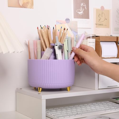 SKYDUE 360 Rotating Purple Pen & Art Supply Organizer - 5 Slot Desk Organizer for Office, School, Home - color: Purple_1Pack