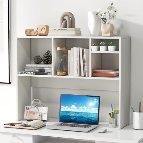 Giantex Desktop Bookshelf, Countertop Storage Hutch with 4 Shelves for Computer Desk, Dressing Tabletop Display Rack, Multipurpose Desk Hutch Storage Organizer for Home Office Dorm, White - color: White, size: 4 Shelves (28.5"H)