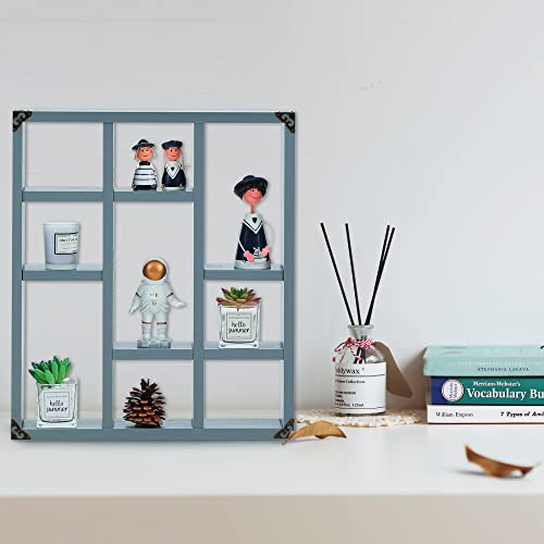 17.7x15.7-Inch Shadow Box Shelf 9-Slot Rustic Floating Shelves Larger Wall Mounted Shelf Lightweight Solid Wood Display Shelf Freestanding Farmhouse Shelf (9C-Dark Gray) - color: 9c-dark Gray, size: 1 PCS