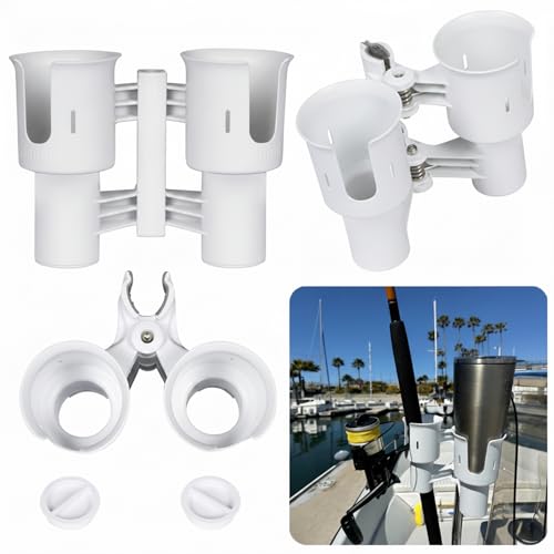 ROBOCUP, (White), Patented Clamp On Boat Cup Holder |Multifunction Dual Drink Caddy for Fishing Poles, Tools, Net, Gaff |Portable Storage for Boating, Beach, Umbrellas, Golf Carts, Strollers - color: White, size: Standard Spring