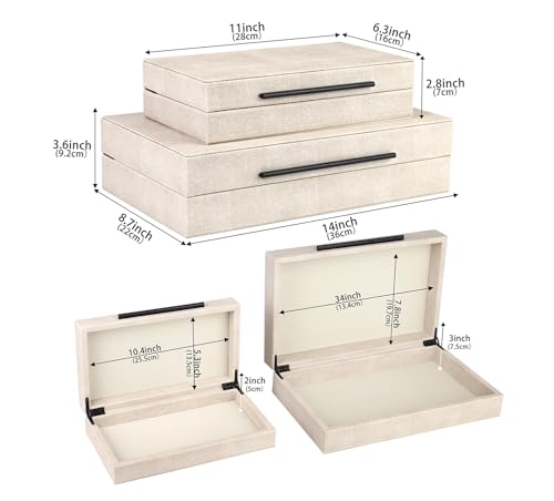 HofferRuffer Faux Leather Decorative Boxes Set of 2, Large Nesting Keepsake Box Accessory Organizer Jewelry Organizer with Hinged Lid, Stacking Storage Box Container (Light Grey+Black Handles) - color: Light Grey+Black Handles