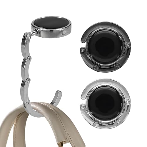 kwmobile Purse Hook for Table - Set of 2 Purse Holder - Folding Handbag Hanger - Portable Bag Holder - Bag Hooks for Desk - Table Hook Black Matte/Silver - color: black matte / silver