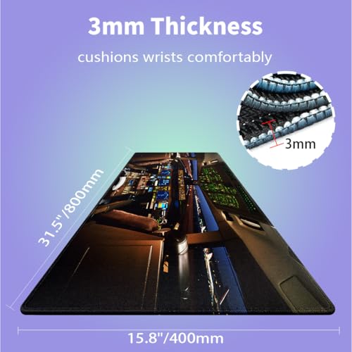 Large Gaming Mouse Pad (31.5" x 15.8") - Airplane Cockpit, Aircraft Flight Deck Design for Boeing 777 Enthusiast XXL Office Accessories, Premium Stitched Anti-Slip Office Desk Mat - color: Modern Aviation