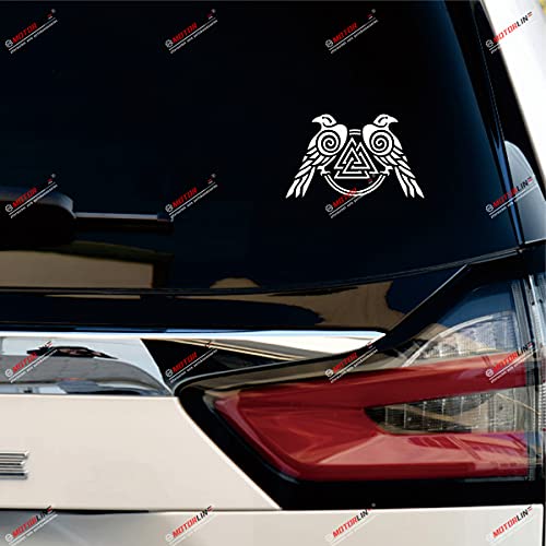 5'' White Huginn and Muninn Twin Ravens Valknut Decal Sticker Car Vinyl Norse Odin Style c - color: White