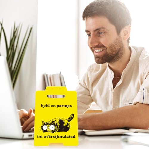 Funny Overstimulated Cat Desk Sign - Cute Office Decor for Coworkers, Novelty Gag Gift for Cat Lovers, ADHD Anxiety, Social Battery and Sensory Overload Sign - style: Overstimulated Cat