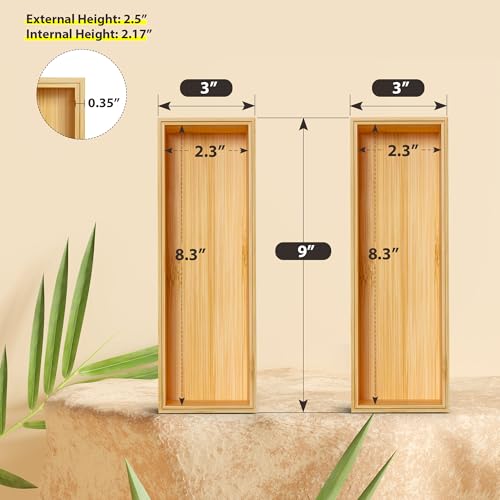Kitchen Drawer Organizer Bins, Stackable Bamboo Deep Drawer Organizer for Silverware, Utensils, Cutlery, Flatware, Junk Drawer, Dresser, Bathroom, 9" x 3" x 2.5" (Set of 2) - color: Bamboo, size: 9 x 3 x 2.5 Inch