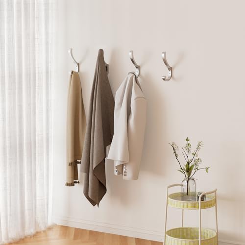Coat Hooks for Hanging Heavy Duty - Extra Large (5.4 inch) Wall Mount Hooks for Backpacks, Purses, Clothes, Towels, Bags - Metal Screw-in Hooks for Mudroom, Closet, Door, Bathroom (Silver, 4 Pack) - color: Silver, size: 4 Pack