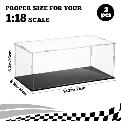 2 PCS Acrylic Model Car Display Case 1: 18 Scale Clear Display Boxes with Plastic Base Diecast Model Car Showcase & Storage Organizer for Vehicle Collectibles Memorabilia