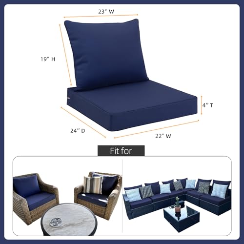 Favoyard Outdoor Seat Cushion Set 22 x 24 Inch Waterproof & Fade Resistant Patio Furniture Cushions with Removable Cover Deep Seat & Back Cushion with Tie Straps for Chair Sofa Couch - color: Blue, size: 22 x 24 Inch