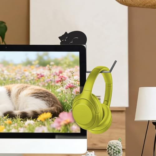 Dog And Cat Headphone Hook for Monitor, Cute Animal Metal Headphone Holder, Saves Desk Space Organizer Decorative Hanger for Hanging Keys Cables And More (Lie cat) - color: Lie cat