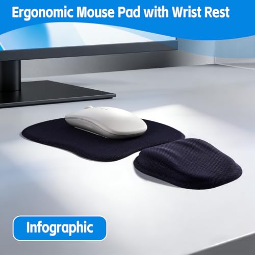 Ergonomic Mouse Pad with Wrist Support, Memory Foam Wrist Rest & Mouse Pad Set, Relieves Wrist Pressure for Comfortable Office & Gaming Use (Ink Blue) - color: Ink Blue