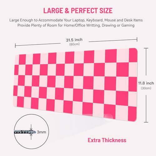Mousepad Desk Mat Gaming Large Keyboard Cute Office Desktop Computer Laptop Checkered XXL Long Giant Big Kawaii Aesthetic Girly Pretty Design Women Girl Gamer Oversized Wide 30x12'' Mousepad - color: Pink Plaid