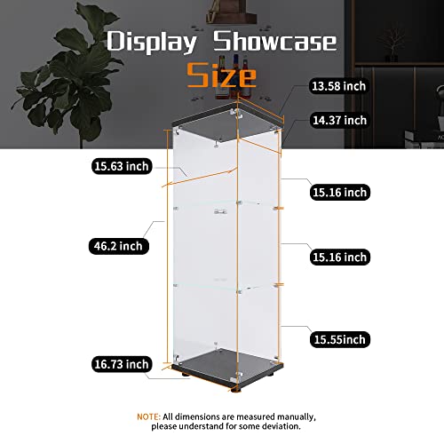 Beauty4U One-Door Glass Display Cabinet, Black Curio Cabinets for Living Room, Bedroom, Office, Collection Display, Quick Installation in 30 Mins, 3 Shelves Black Floor Standing Glass Bookshelf - color: Black, size: 1-Door 3-Shelf