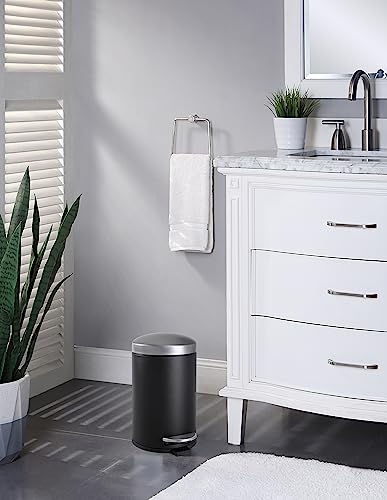 SunnyPoint 4.5 Liter(1.2 Gallon) Round Trash Can with Plastic Inner Bucket; Bathroom, Office, Kitchen and Bedroom Step On and Slow Close (BLK+SN) - color: BLK+SN, size: Small