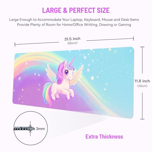 Mousepad Desk Mat Gaming Large Keyboard Cute Office Desktop Computer Laptop Cartoon XXL Long Giant Big Kawaii Aesthetic Girly Pretty Design Women Girl Gamer Oversized Wide 30x12'' Mousepad - color: Unicorns