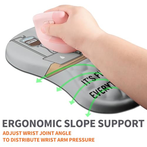 Ergonomic Joint Wrist Support Mouse Pad with Memory Foam Cushion Massage Bump, Carpal Tunnel Pain Relief Mousepad Slope Design for Wrist Rest, 11.8x7.9 in, Funny Coffee Cat - color: Funny Coffee Cat